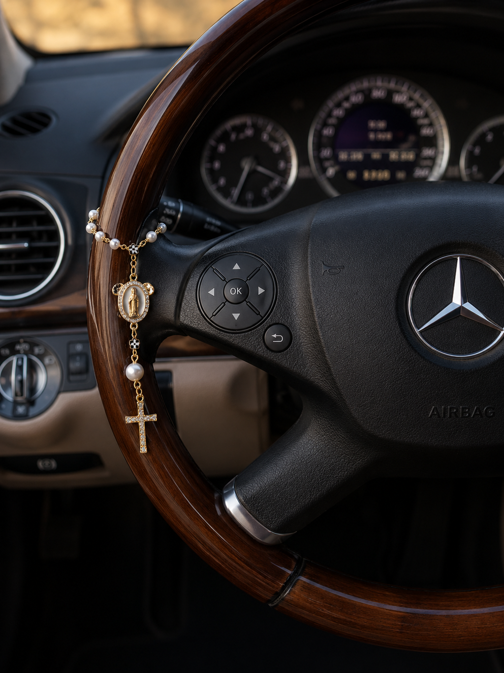 Steering Wheel Rosary Charm
