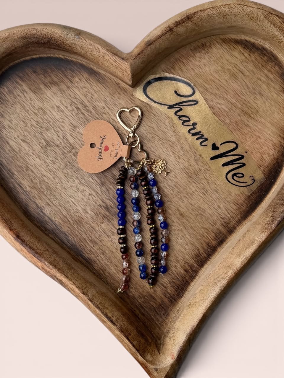 Wood Beaded Gold Keychain