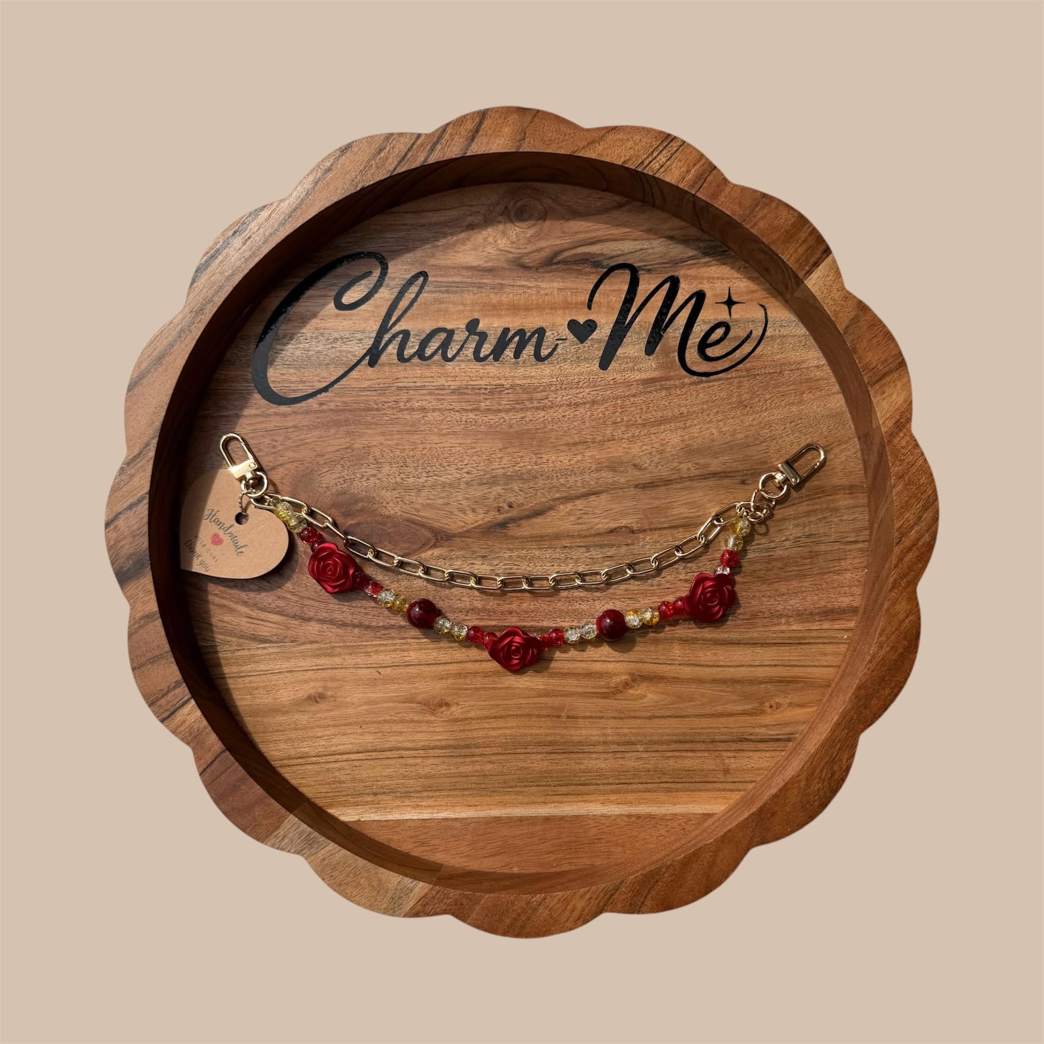 Red Rose Yellow Beaded Purse Chain