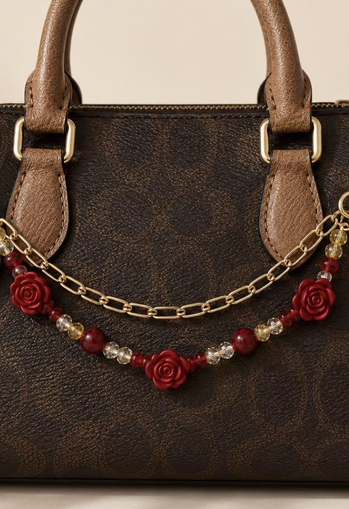 Red Rose Yellow Beaded Purse Chain